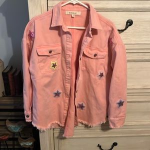 Light pink frayed denim Shacket with sequin star details